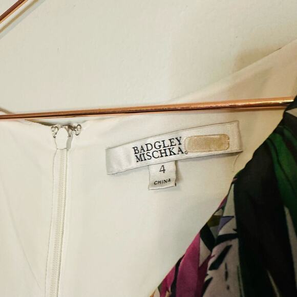 Badgley Mischka Palm Print Ruffle Pink Green Maxi Dress Size 4 - Picture 8 of 16